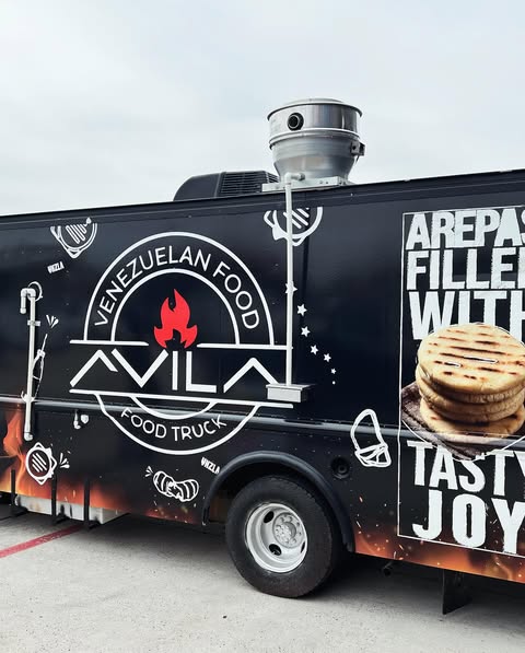 A close view of the Avila truck’s black wrap and serving side